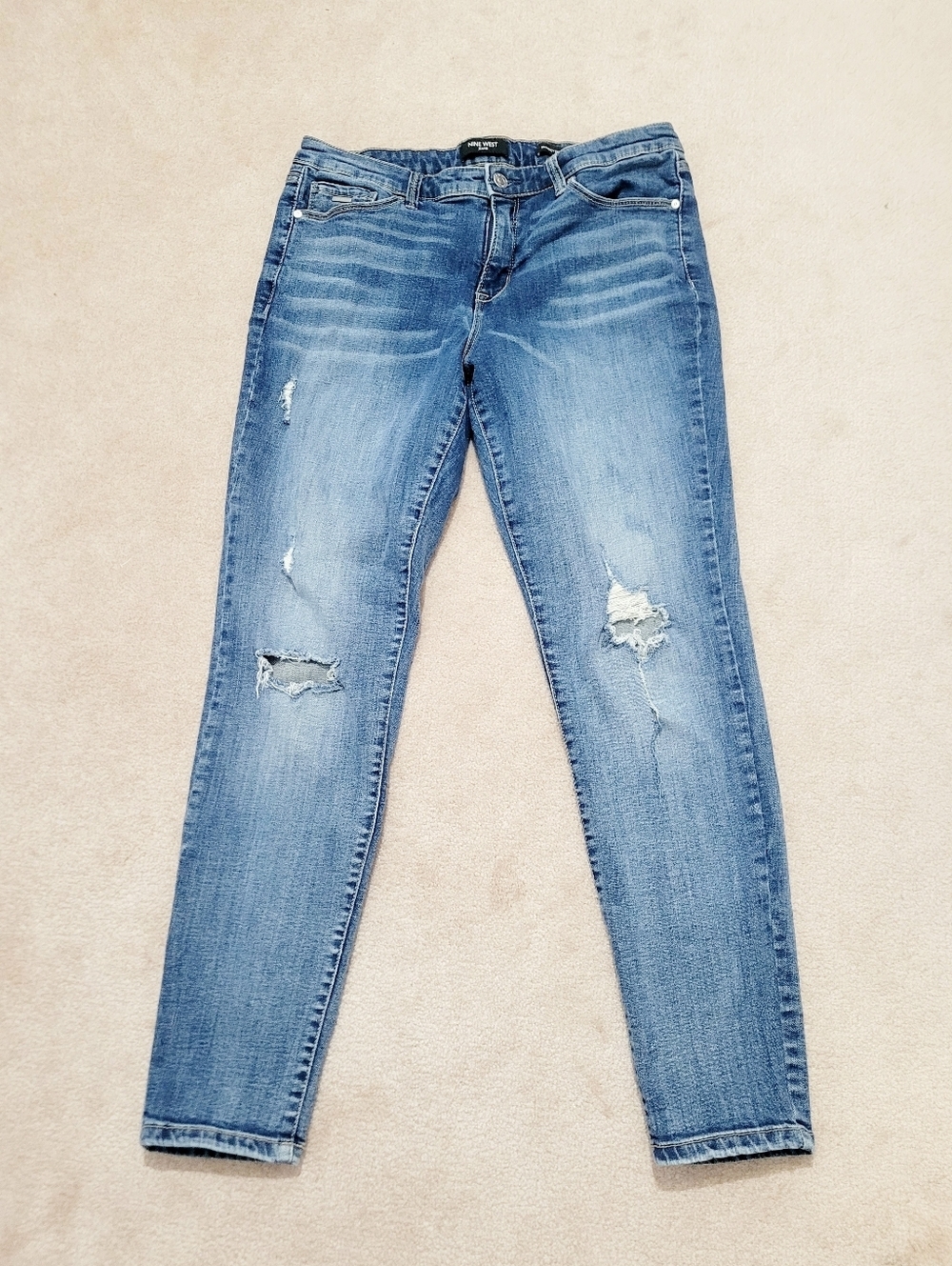 Nine West Gramercy Skinny Jeans Womens Size 12 Distressed Stretch Blue Denim - Picture 15 of 15